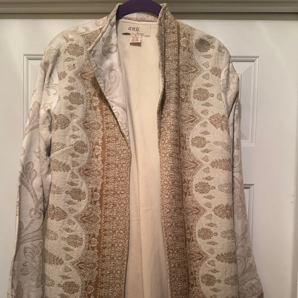 Cream and Brown Women's Long Jacket - Picture 2 of 4